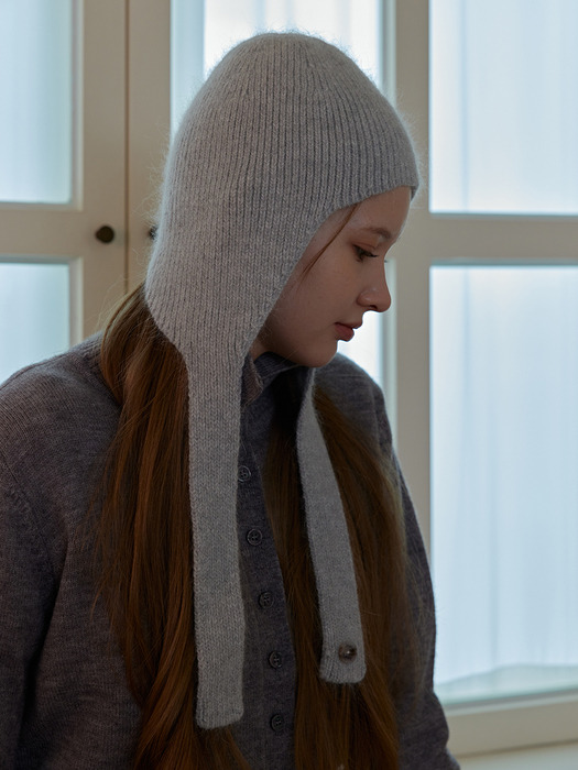 [6mm+10mm 진주귀걸이 증정] Angora earflap beanie - Light grey