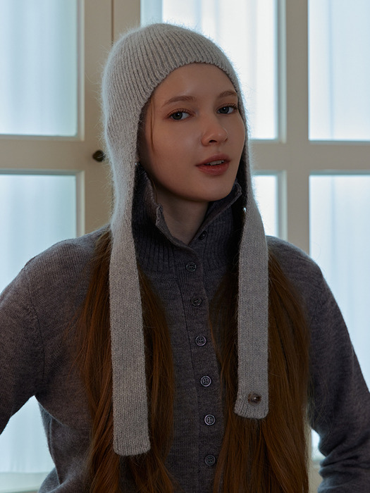 [6mm+10mm 진주귀걸이 증정] Angora earflap beanie - Light grey