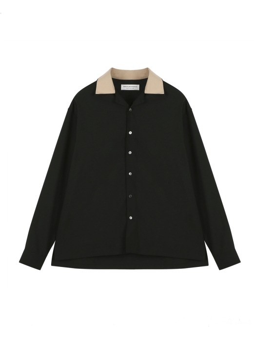 ORDINARY POINT COLLAR HAWAIAN BLACK SHIRT