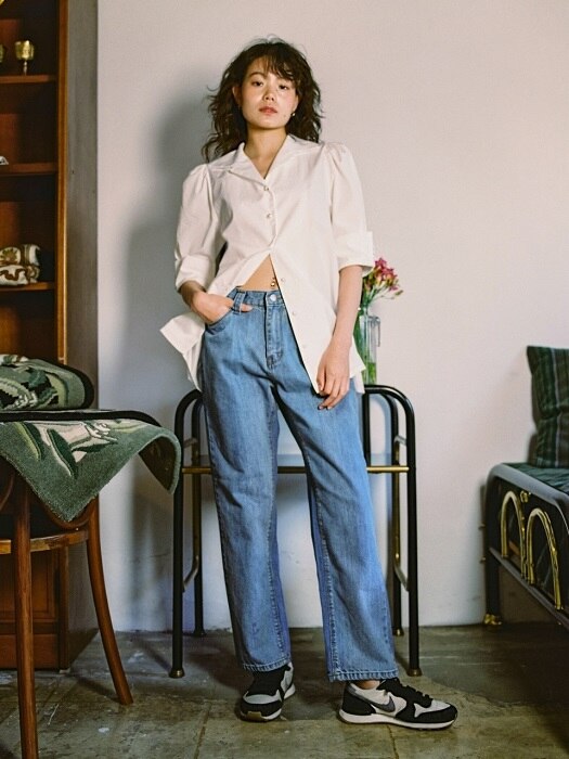 PUFF ROLLDED-UP SHIRTS BLOUSE_WHITE