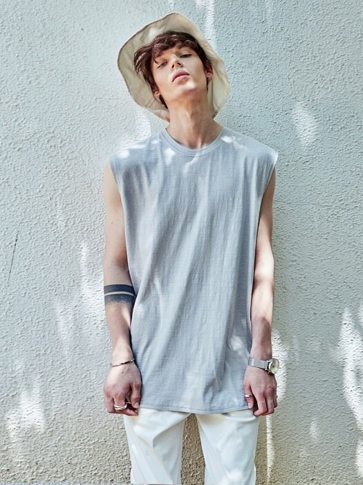 AIR SLUB SLEEVELESS_LIGHT GRAY