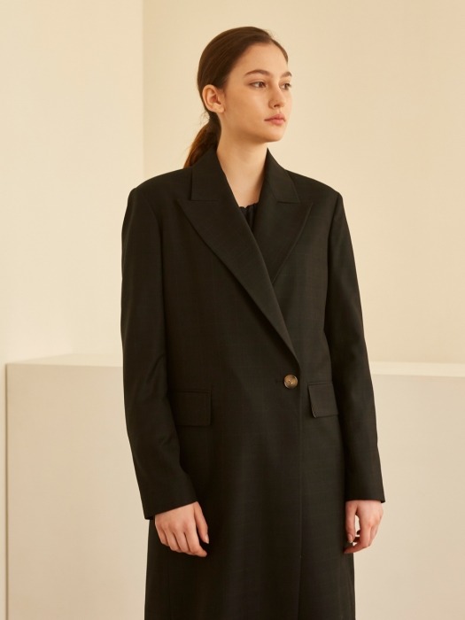 19SS PEAKED COLLAR BELTED COAT BLACK CHECK