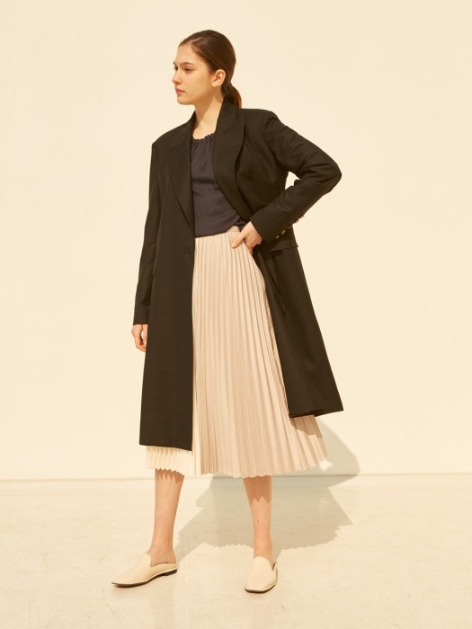 19SS PEAKED COLLAR BELTED COAT BLACK CHECK