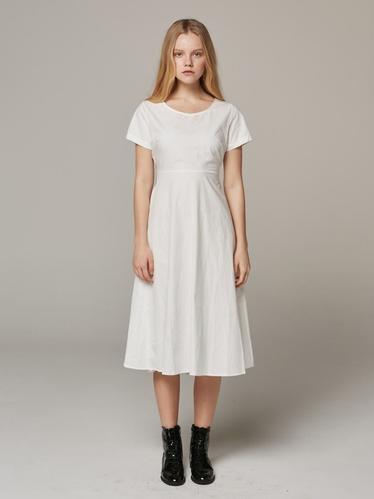 Back Point Basic White Dress
