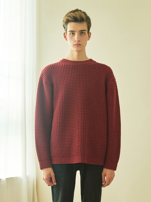 OVERSIZE WAFFLE KNIT (BURGUNDY)