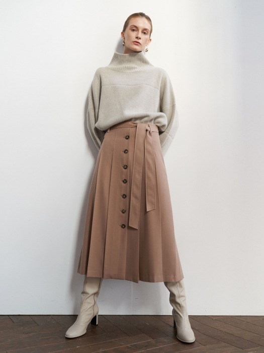 NTW PLEATED BUTTON SKIRT 2COLOR