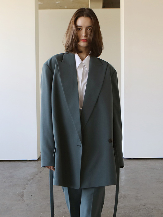 Belted one button jacket_Sage green