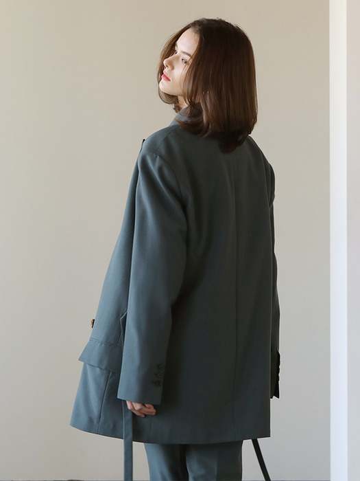 Belted one button jacket_Sage green