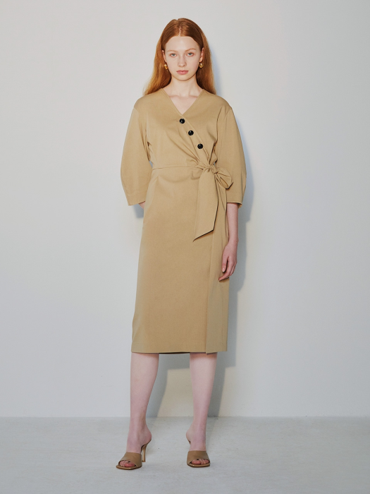 beige wrap dress HWOPKC0100