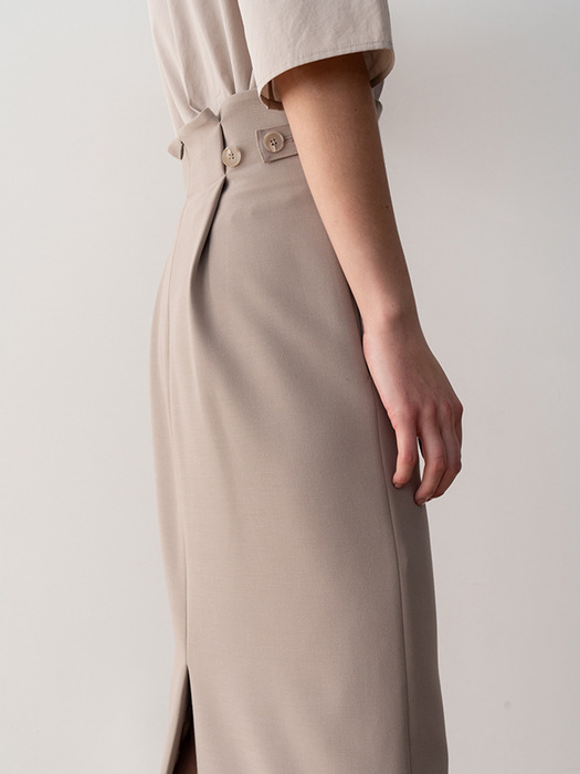 HIGH-WAIST MIDI SKIRT (TAUPE)