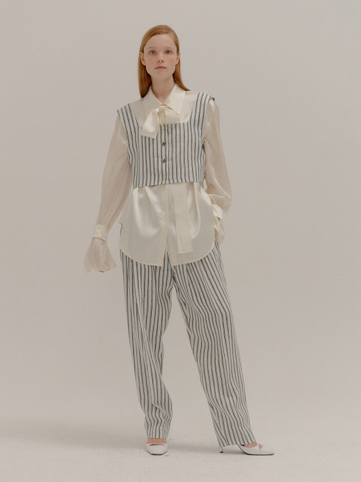 POKY Striped Square-neck Cropped Top with gold buttons