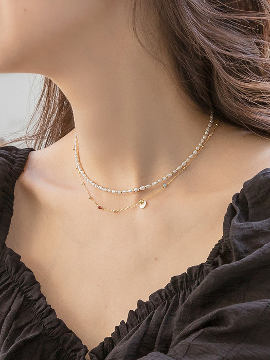 (2set) MILKY COIN NECKLACE+PEARL CHOKER