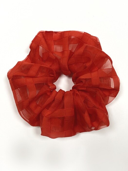 Cottoncandy check scrunchie (Red)