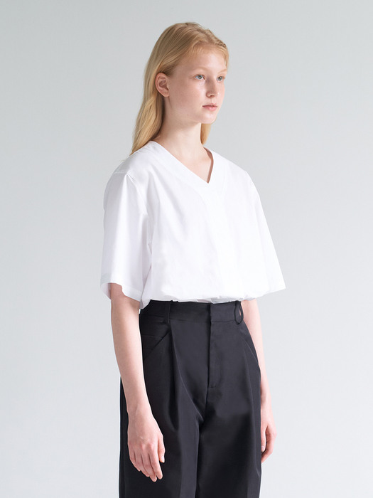 collarless hidden placket shirt white