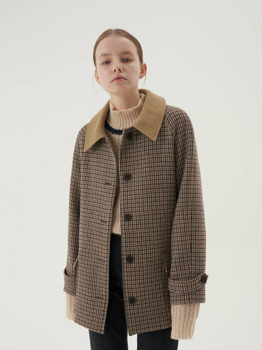 20 Fall_Brown Wool Check Half Coat