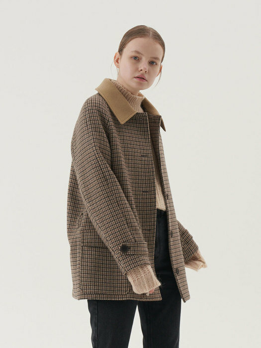 20 Fall_Brown Wool Check Half Coat