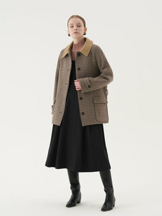 20 Fall_Brown Wool Check Half Coat