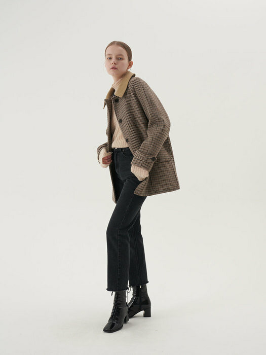 20 Fall_Brown Wool Check Half Coat