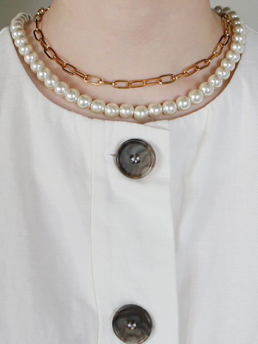 two line chain pearl necklace-pearl