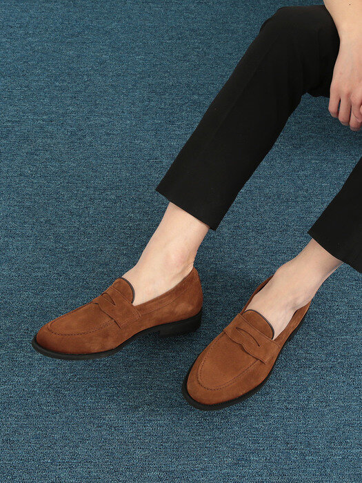 Round Penny Loafer Suede Brown#8152