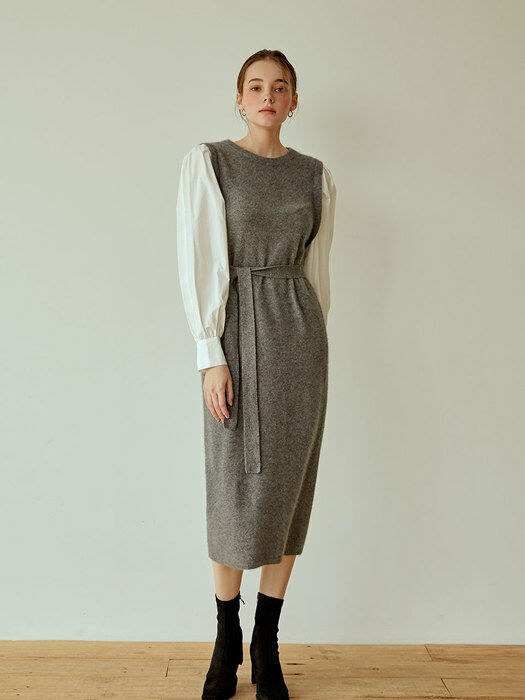 Puff Layered Knit Long Ops[gray]