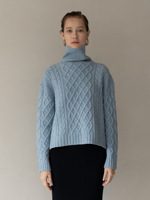 CABLE TURTLE TOP - SKY BLUE