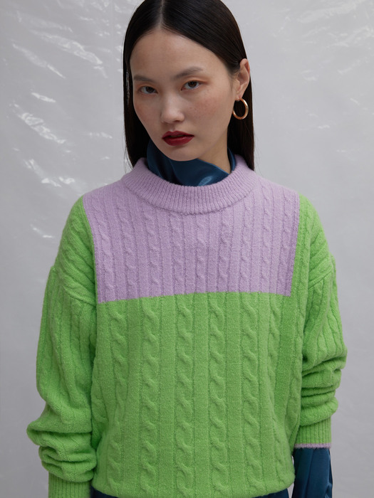 Square wool knit - light green