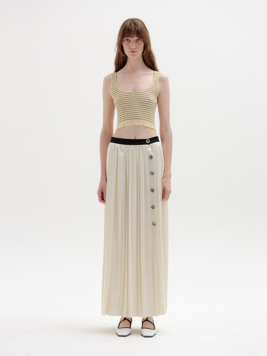 SOVEL Buttoned Pleated Skirt - Ivory