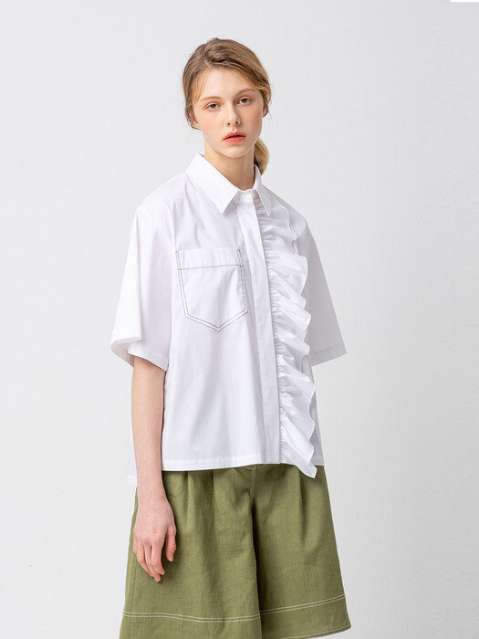 Front ruffle point Shirt_WHITE
