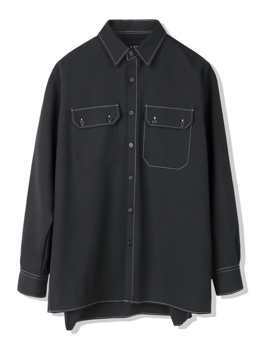 HALF & HALF SOLID POCKET SHIRT BLACK