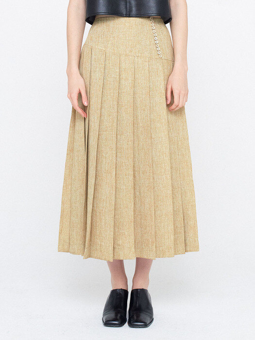 Button Down Pleats Skirt_Yellow