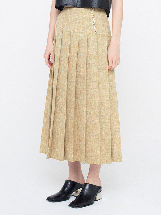 Button Down Pleats Skirt_Yellow