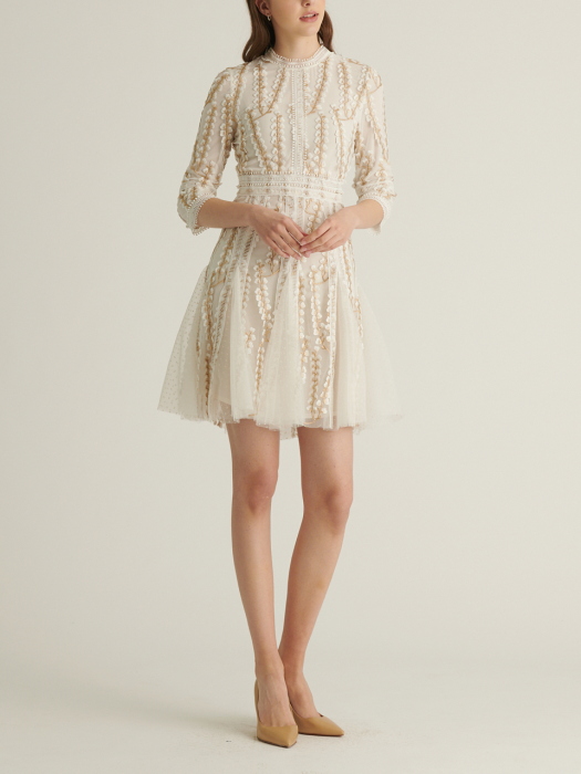 ROSA(short ver) / FLOWER LACE APPLIQUE DRESS(ivory)