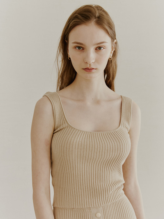 RIBBED SQUARE NECK TOP BEIGE