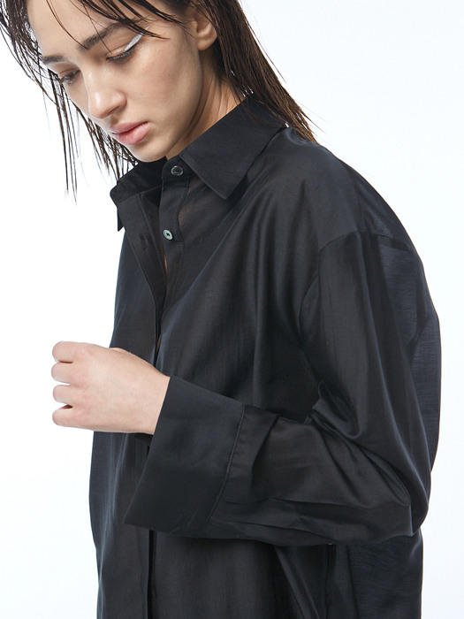 Silk See Thrugh Shirts in Black