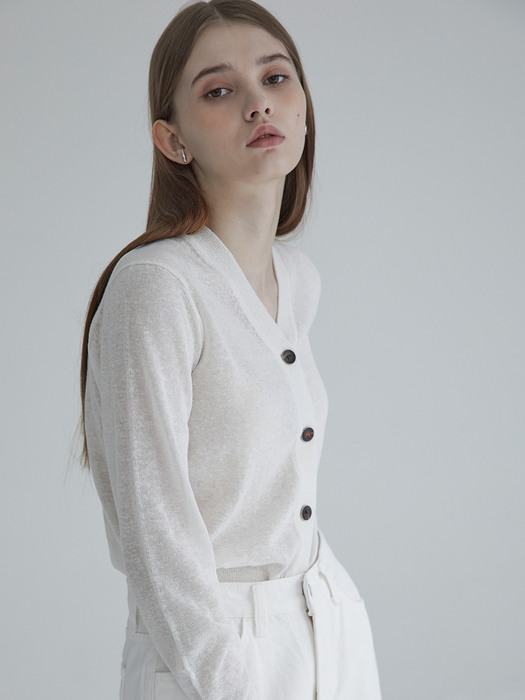Linen Basic Knit Cardigan(Ivory)