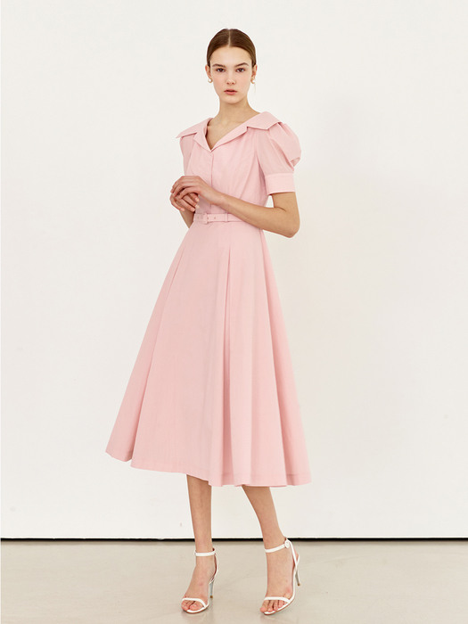 HANNA V-neck waist tuck detail shirt dress (Pink/Mint)