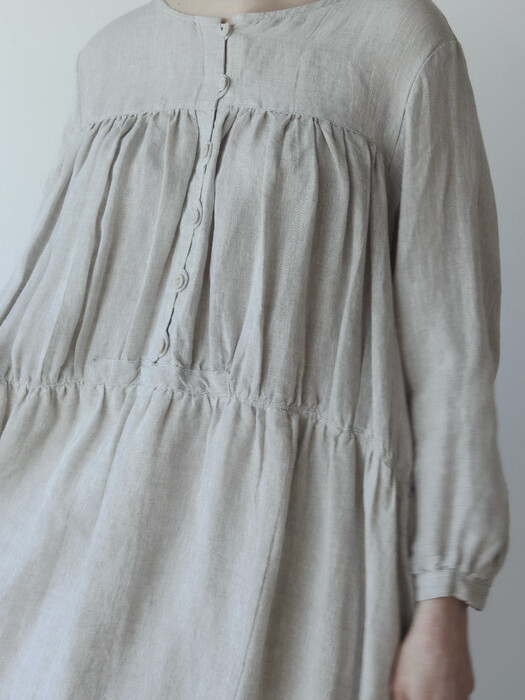 [Euro Linen100%]Pure linen antique haff-open dresses - 3color