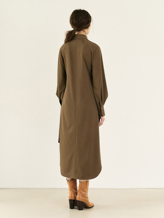 TUCK PLEATS WRAP DRESS (mocha brown)