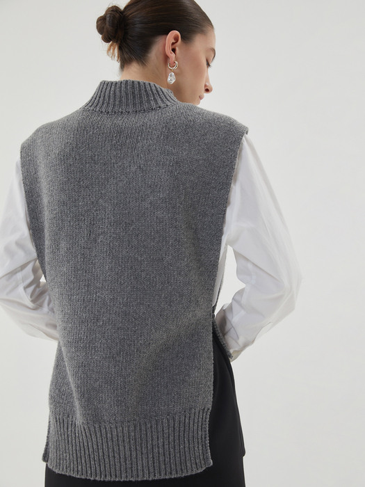 KNIT VEST PULLOVER_GREY