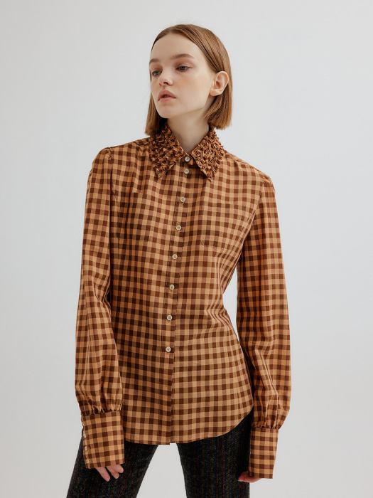 TAPE Check Shirt with smocked collars - Brown Check