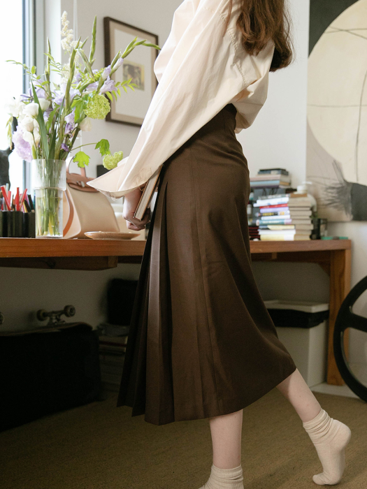 MARION woolen long skirt_brown