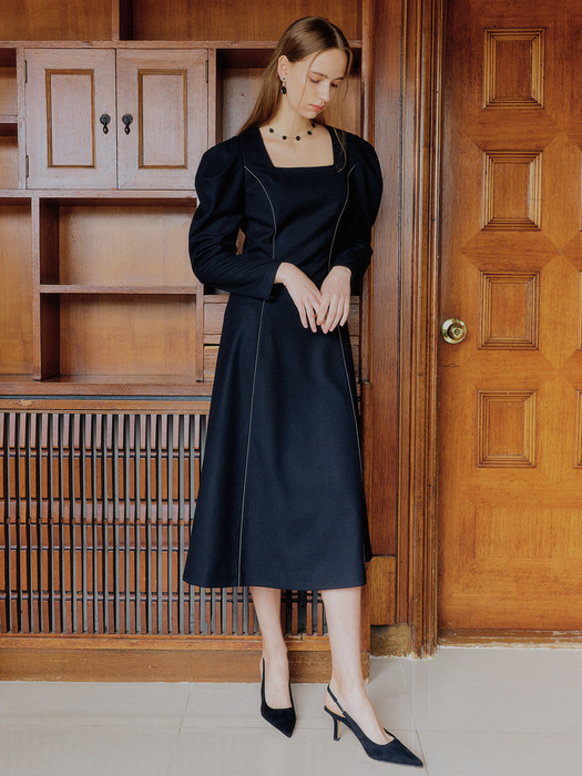 블랙 샐리 칼라 스티치 드레스 / BLACK SALLY COLOR STITCH DRESS