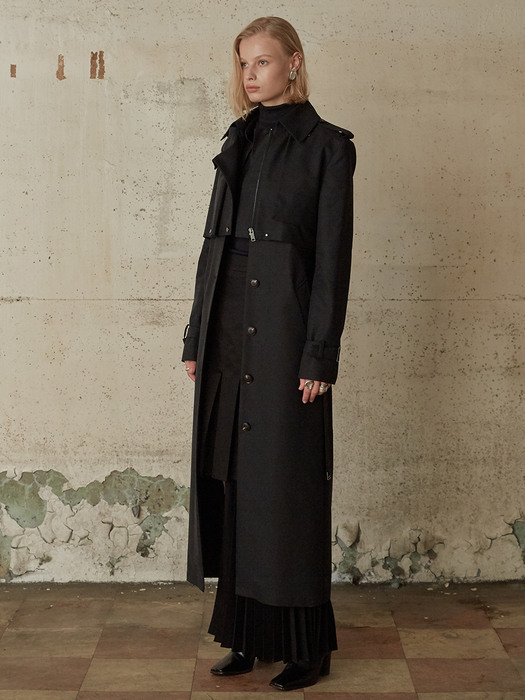 VERSO Double Layered Two Way Trench Coat_Deep Black