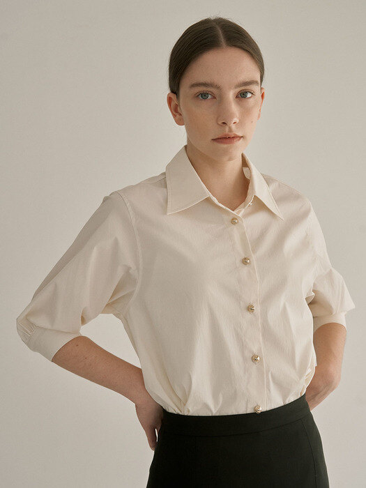 Gold button puff shirt_4color