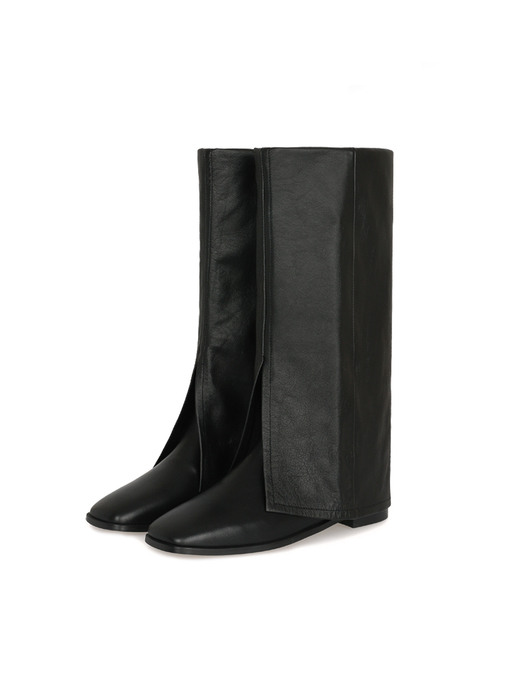 TWO-WAY LEATHER MID LENGTH BOOTS - BLACK