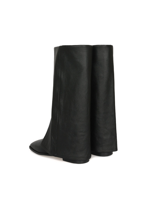 TWO-WAY LEATHER MID LENGTH BOOTS - BLACK