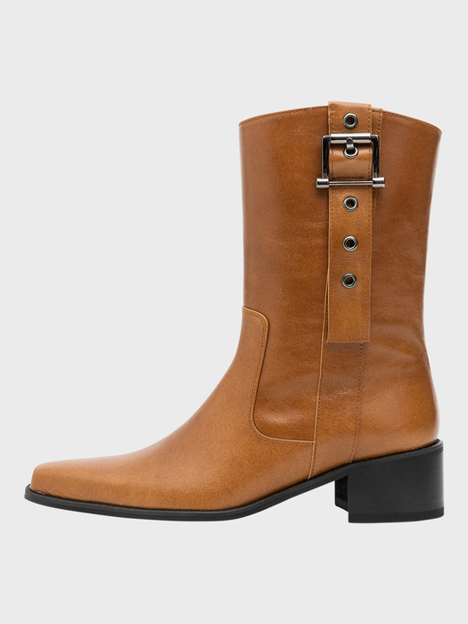 Belted middle boots - milk brown