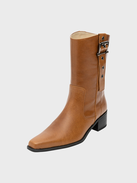 Belted middle boots - milk brown