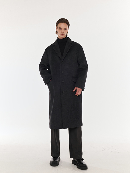 Wool Blend over-fit single coat (Charcoal)